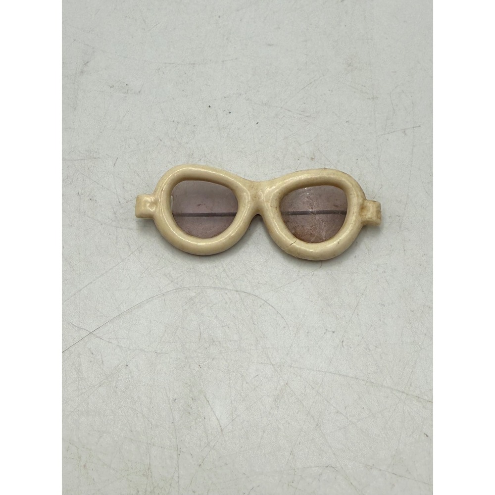 Vintage Novelty Eyeglasses Brooch Pin Cream Frame Purple Lens Retro Accessory
